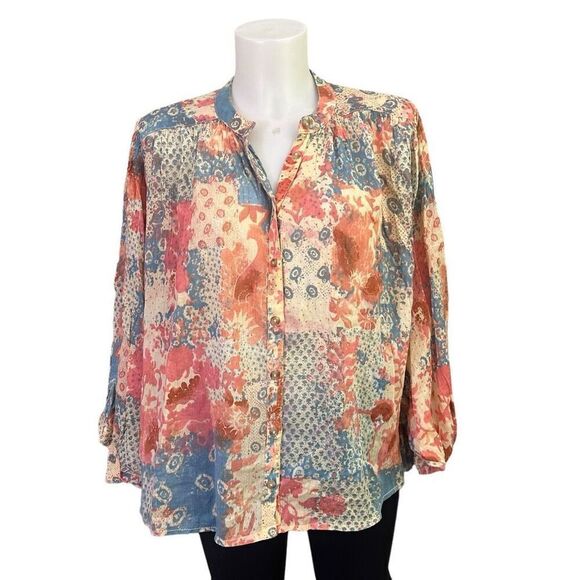 Anthropologie Pilcro Oversized Floral Patchwork Dolman Sleeve Button Up sz S - Picture 1 of 10